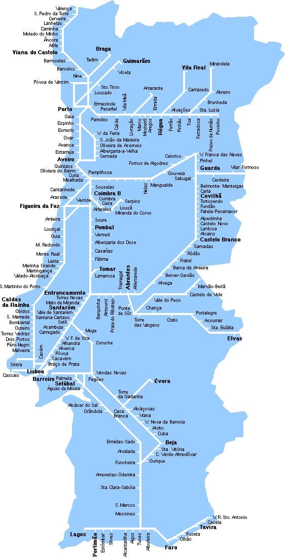 железнодорожные карте Португалии