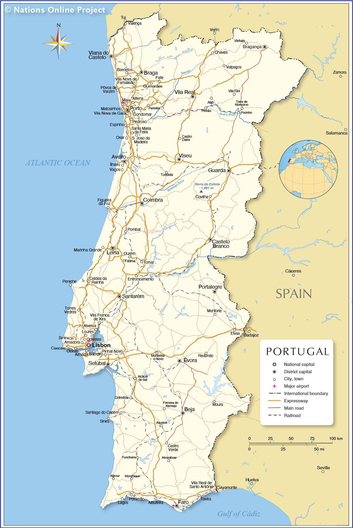 карта Португалии и соседних стран